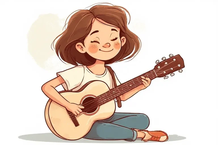 girl is playing the guitar and her friend is playing the tambourine next to her
